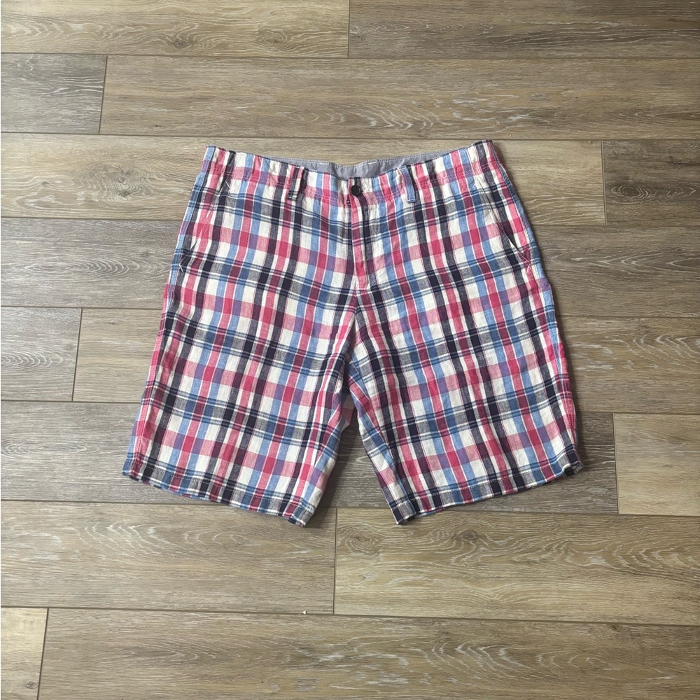Lacoste Shorts Sz 36 Linen Plaid Golf Beach Lightweight Preppy Country Club